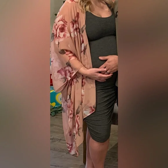 Pinkblush Sleeveless Charcoal Ruched Midi Maternity Dress - Picture 7 of 7